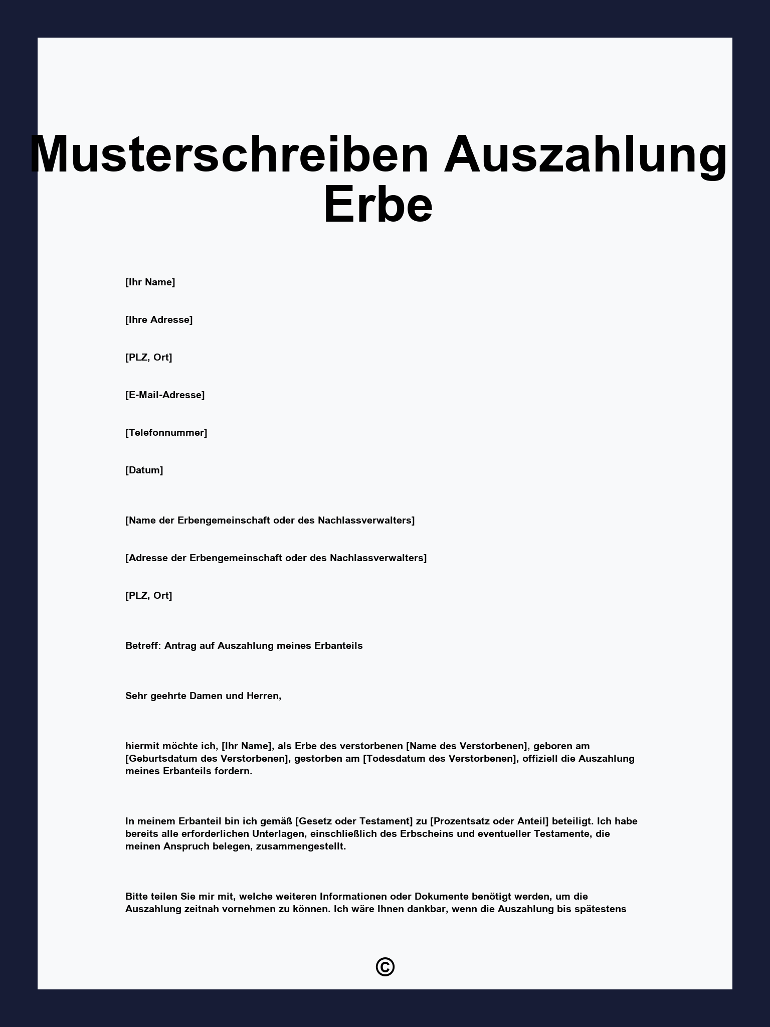 Musterschreiben Auszahlung Erbe