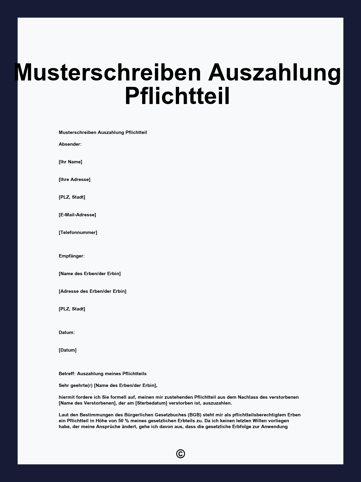 Musterschreiben Auszahlung Pflichtteil
