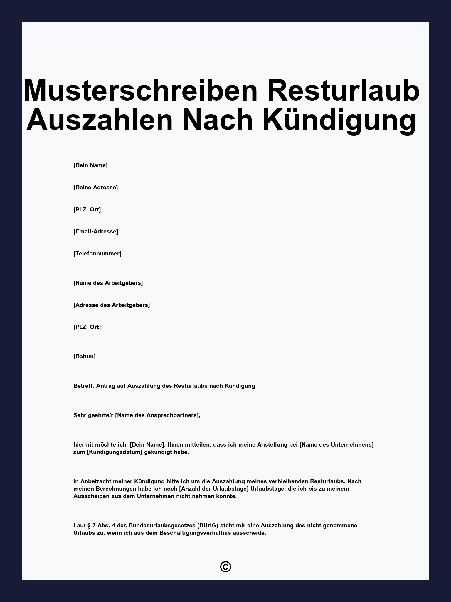 Musterschreiben Resturlaub Auszahlen Nach Kündigung