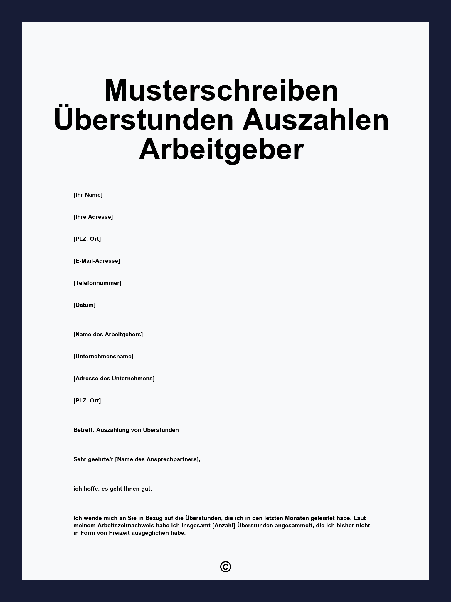 Musterschreiben Überstunden Auszahlen Arbeitgeber