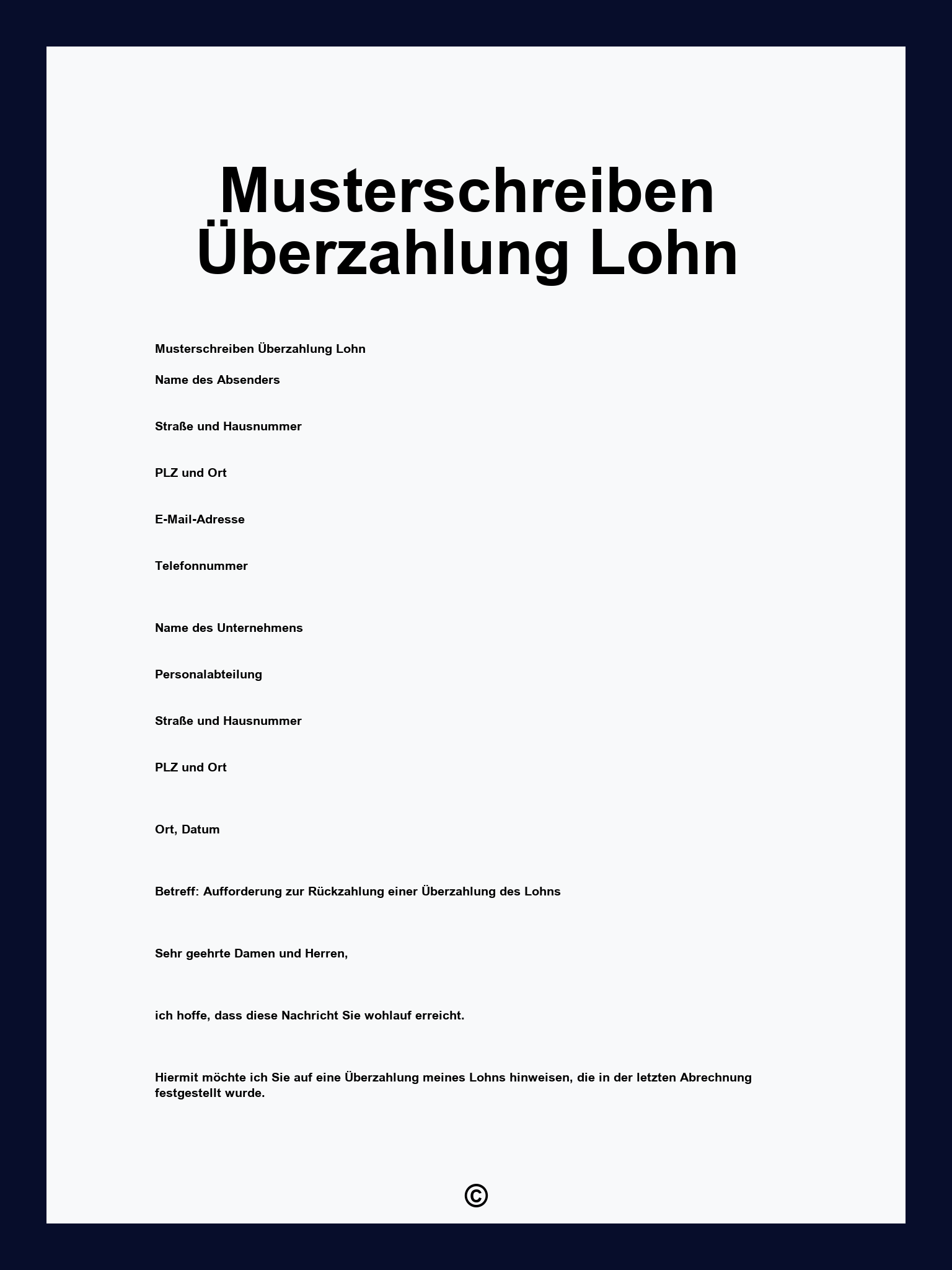 Musterschreiben Überzahlung Lohn