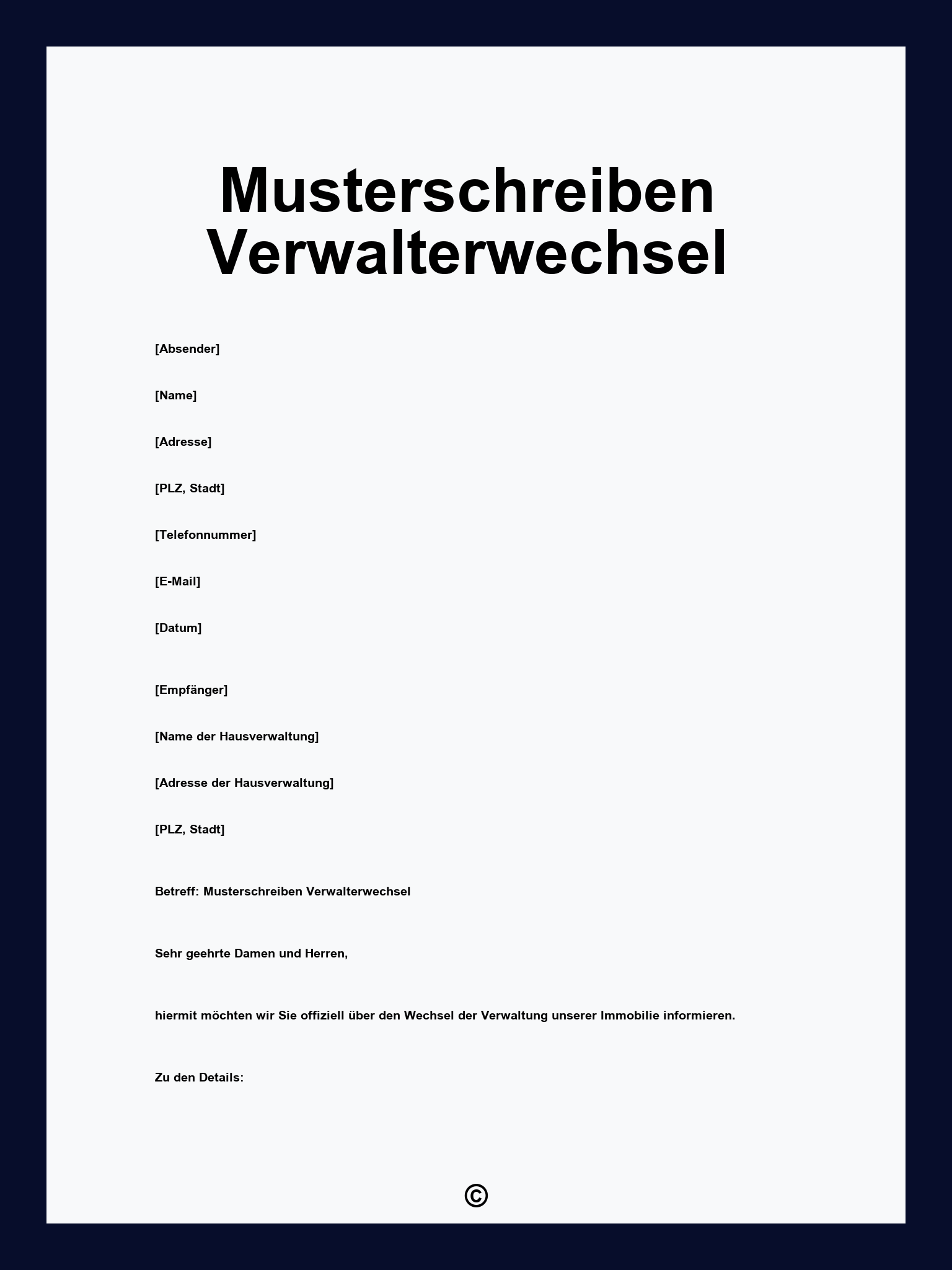 Musterschreiben Verwalterwechsel