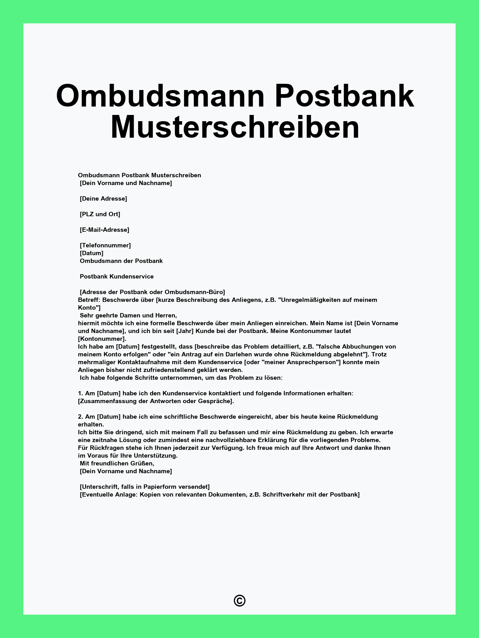 Ombudsmann Postbank Musterschreiben